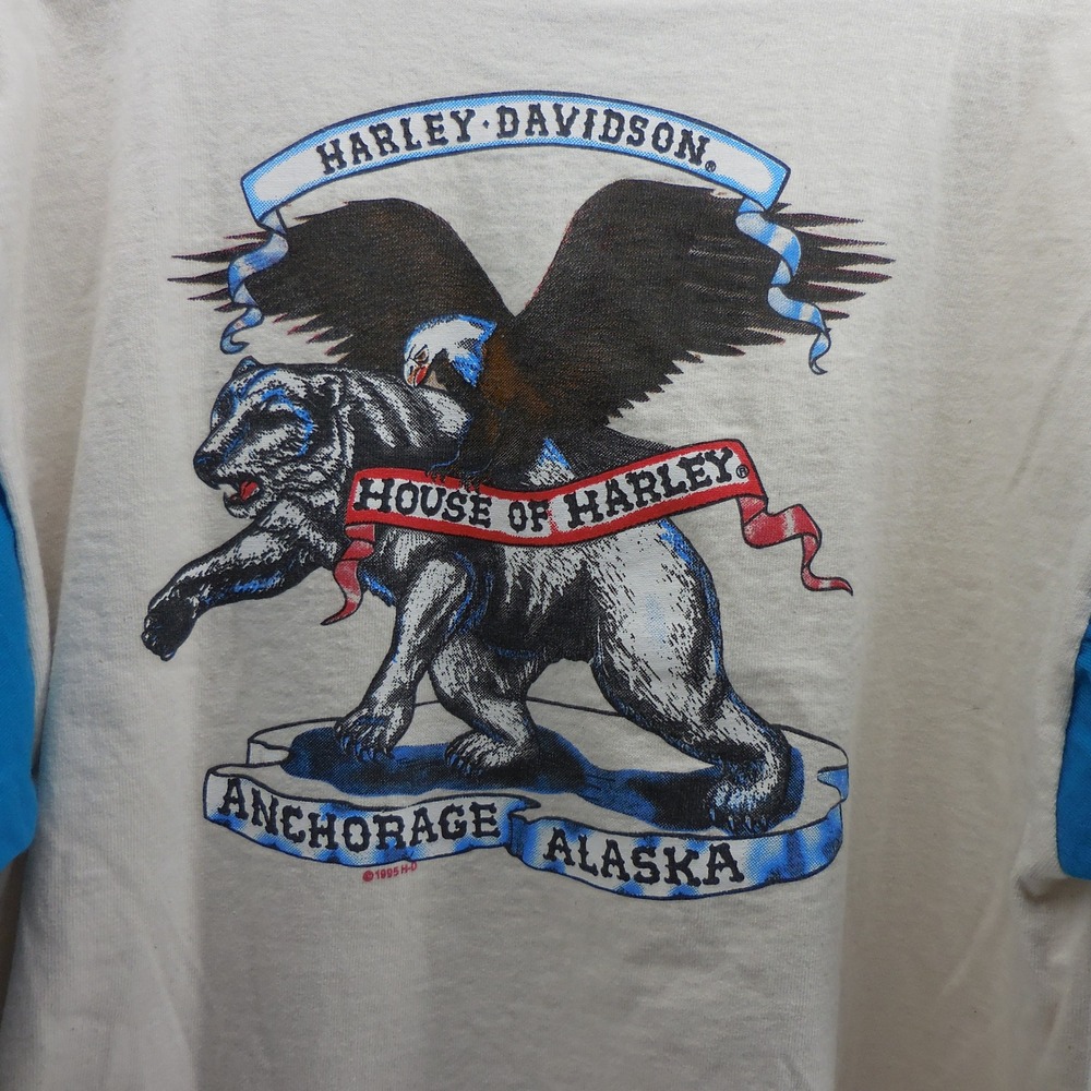 Vintage 1995 Harley Davidson House of Harley Anchorage Alaska Henley Shirt Large